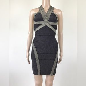 Bebe Black Gold Bodycon Dress